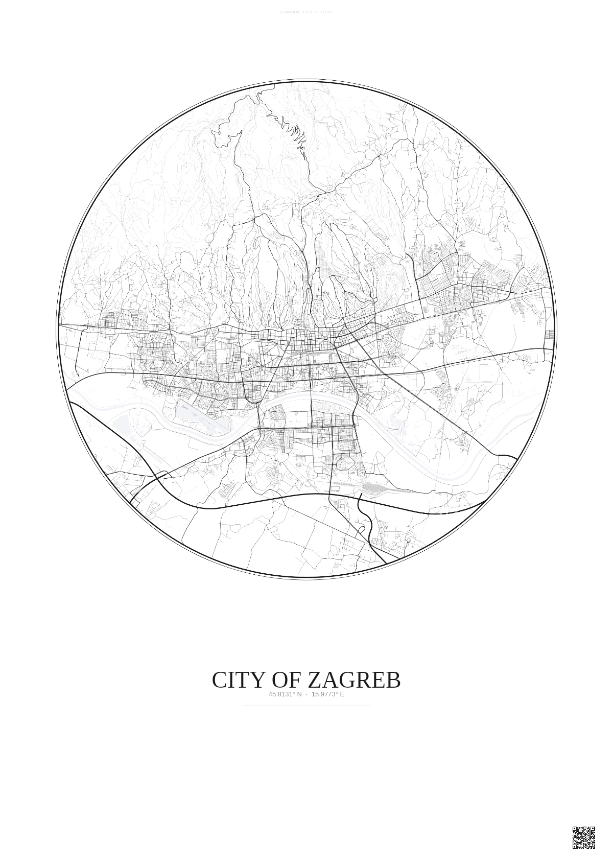 Affiche City Of Zagreb – Poster carte de ville | Gravura – Fond clair
