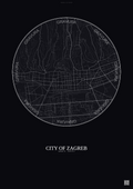 Affiche City Of Zagreb – Poster carte de ville | Gravura – Fond foncé