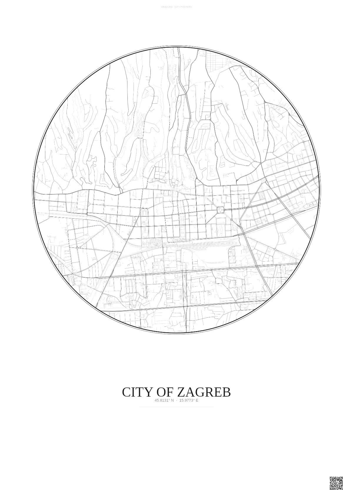 Affiche City Of Zagreb – Poster carte de ville | Gravura – Fond clair