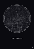 Affiche City Of Zagreb – Poster carte de ville | Gravura – Fond foncé