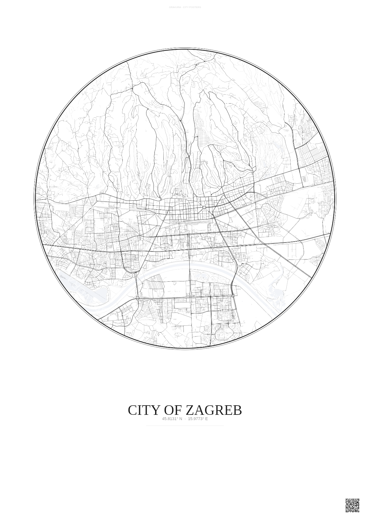 Affiche City Of Zagreb – Poster carte de ville | Gravura – Fond clair