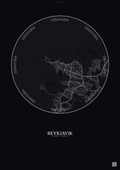 Affiche Reykjavik – Poster carte de ville | Gravura – Fond foncé