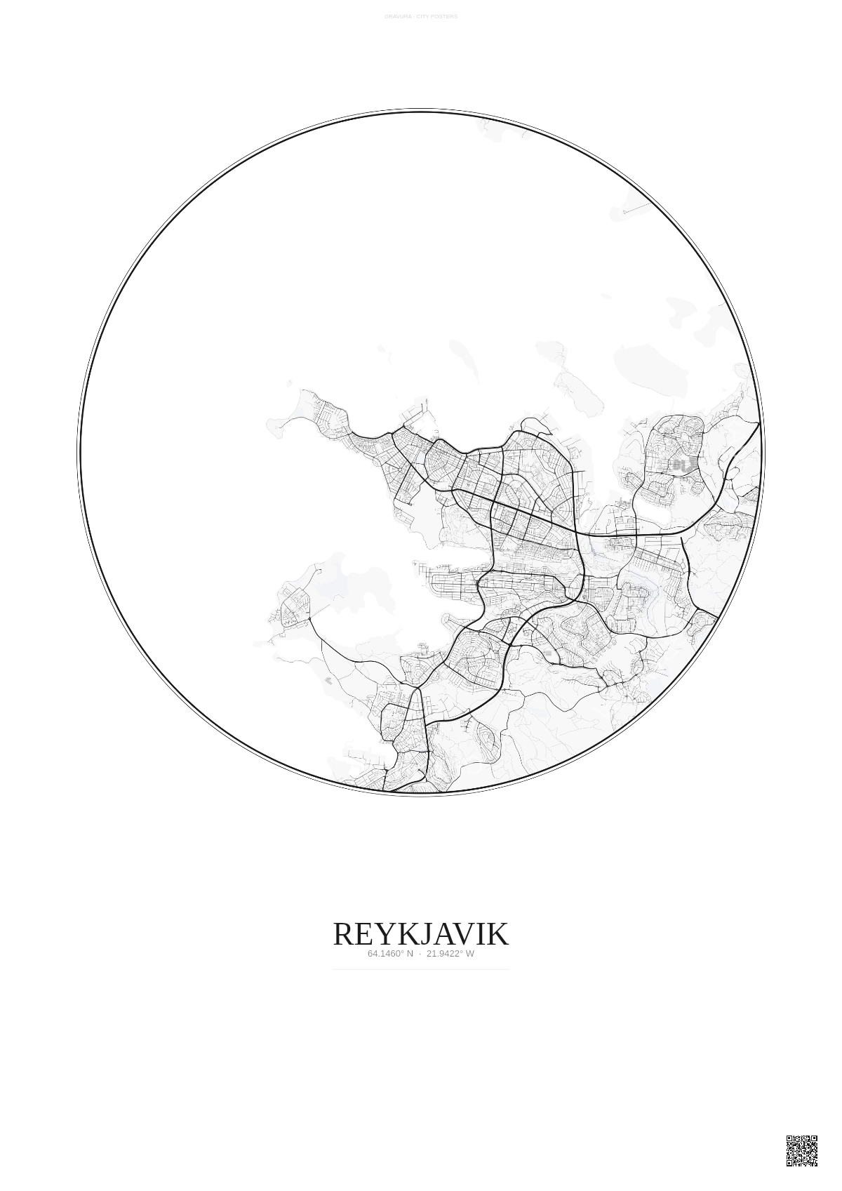 Affiche Reykjavik – Poster carte de ville | Gravura – Fond clair