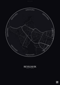 Affiche Reykjavik – Poster carte de ville | Gravura – Fond foncé