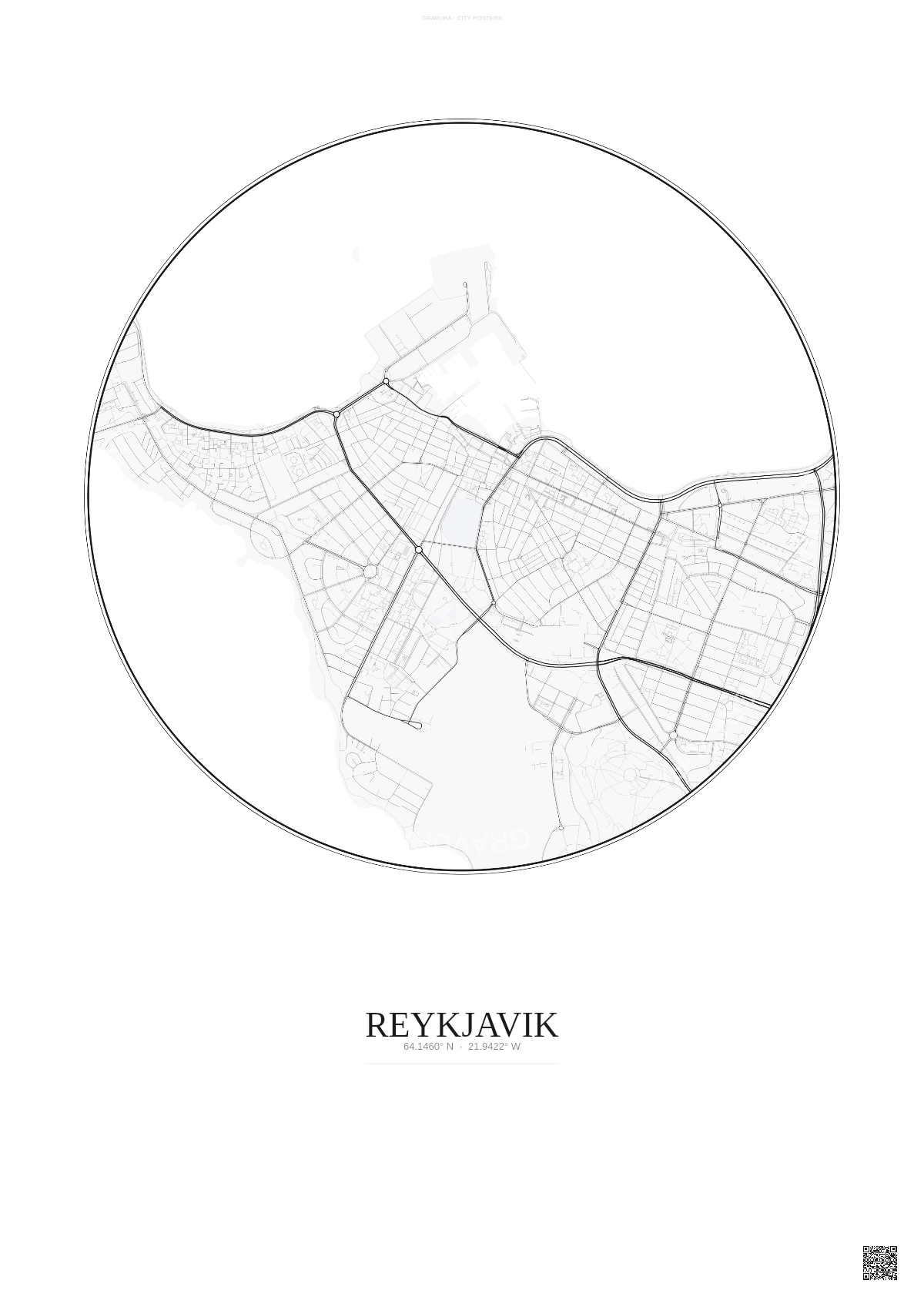 Affiche Reykjavik – Poster carte de ville | Gravura – Fond clair