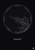 Affiche Reykjavik – Poster carte de ville | Gravura – Fond foncé