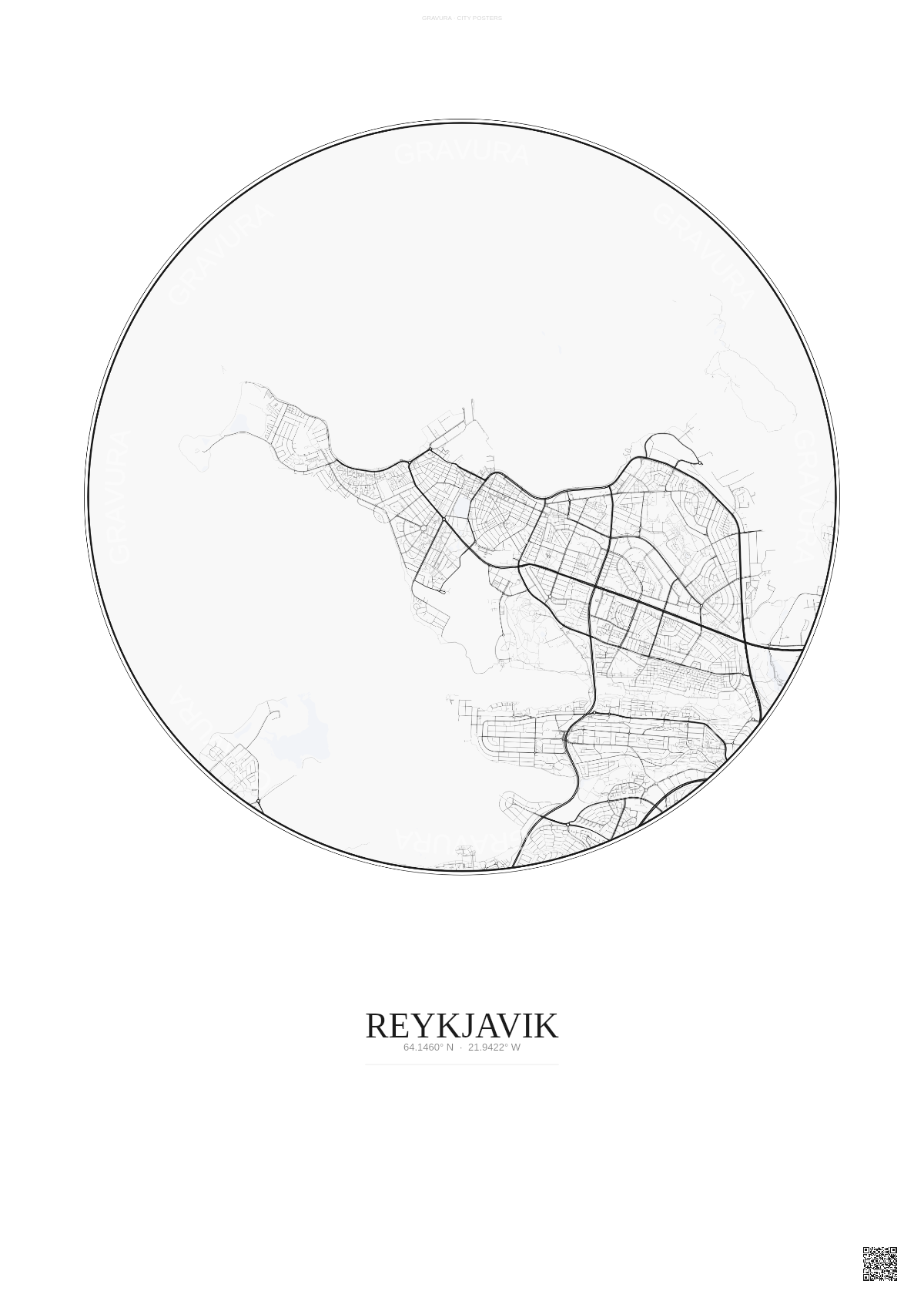 Affiche Reykjavik – Poster carte de ville | Gravura – Fond clair
