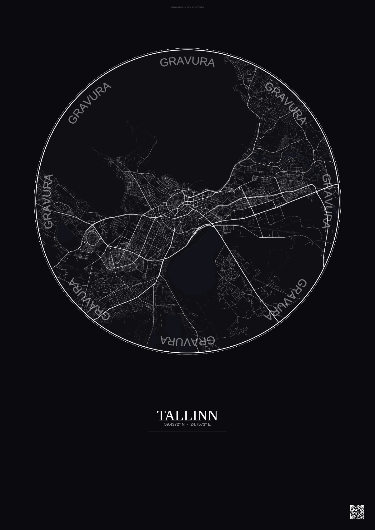 Affiche Tallinn – Poster carte de ville | Gravura – Fond foncé