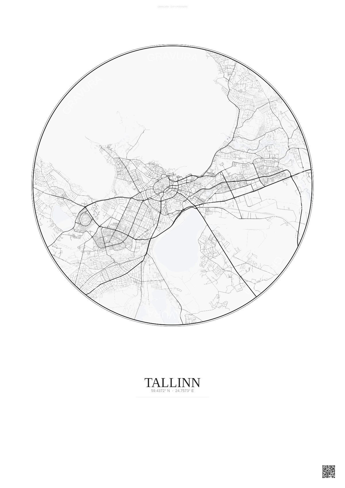 Affiche Tallinn – Poster carte de ville | Gravura – Fond clair