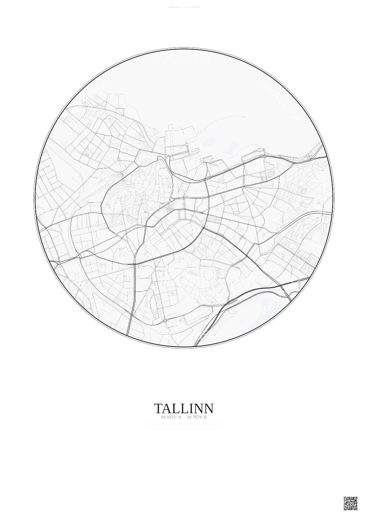 Affiche Tallinn – Poster carte de ville | Gravura – Fond clair