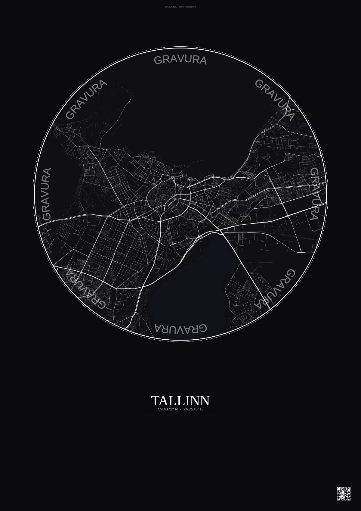 Affiche Tallinn – Poster carte de ville | Gravura – Fond foncé