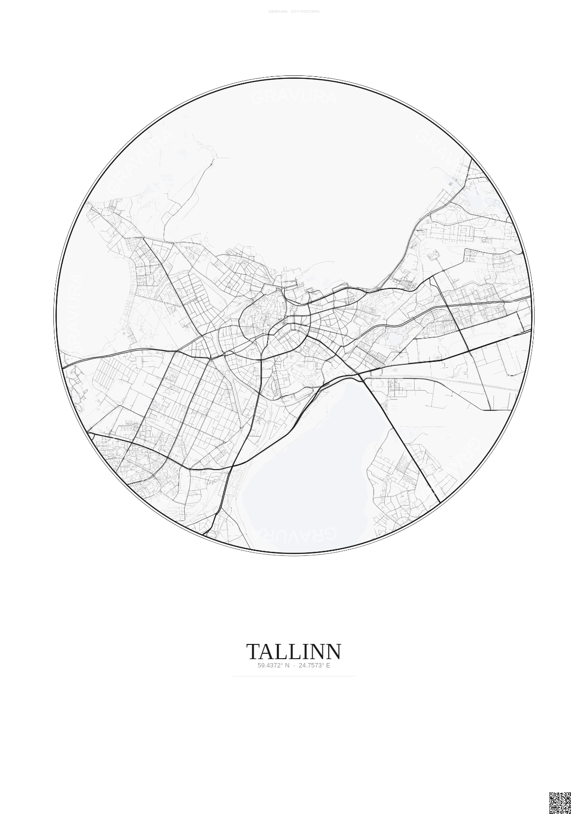 Affiche Tallinn – Poster carte de ville | Gravura – Fond clair