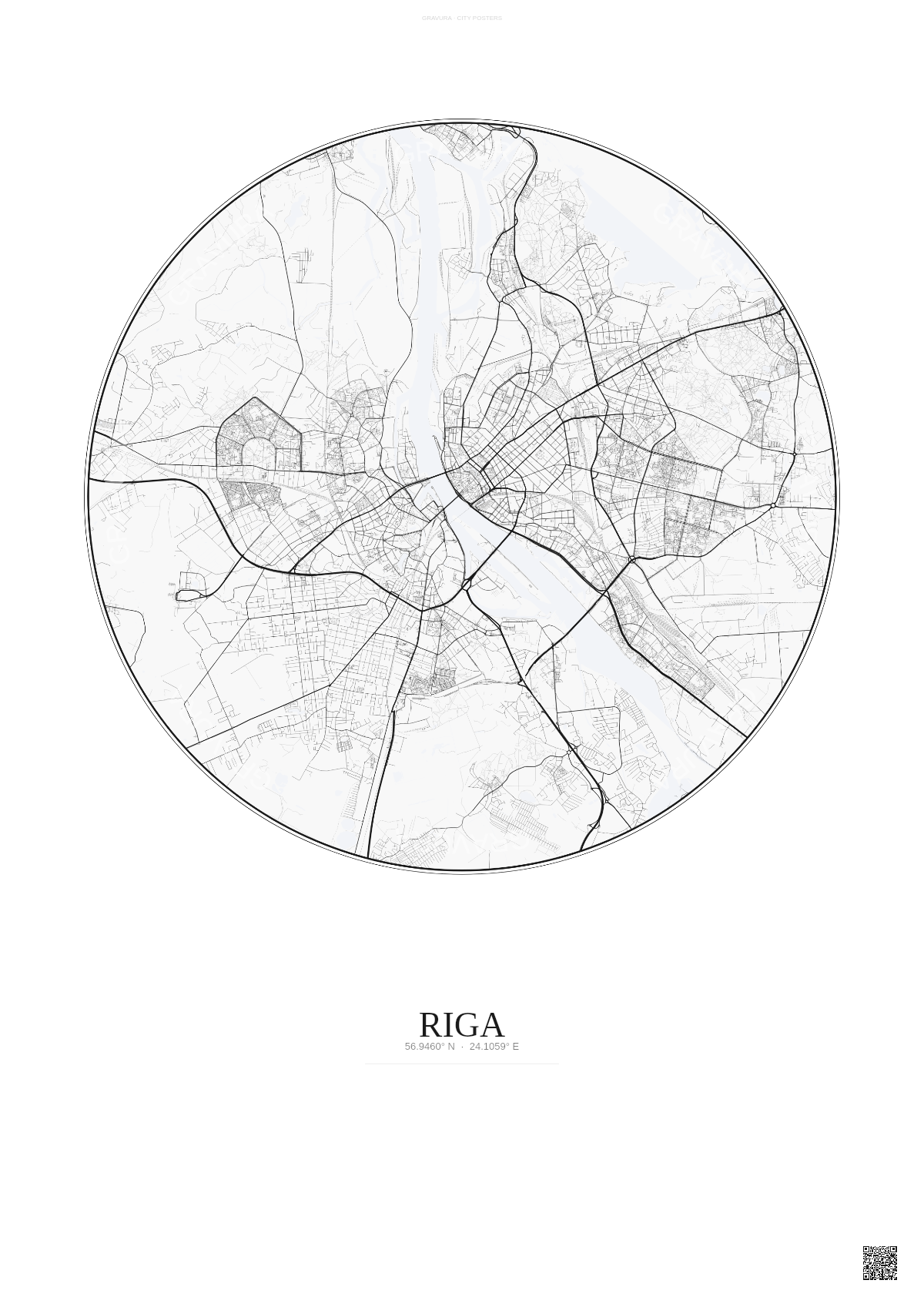 Affiche Riga – Poster carte de ville | Gravura – Fond clair