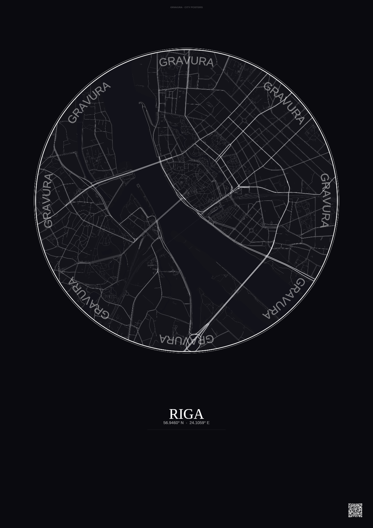 Affiche Riga – Poster carte de ville | Gravura – Fond foncé