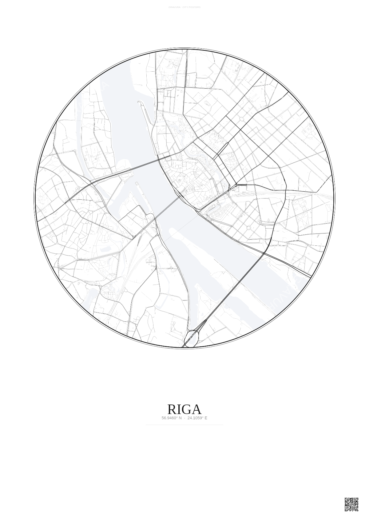 Affiche Riga – Poster carte de ville | Gravura – Fond clair