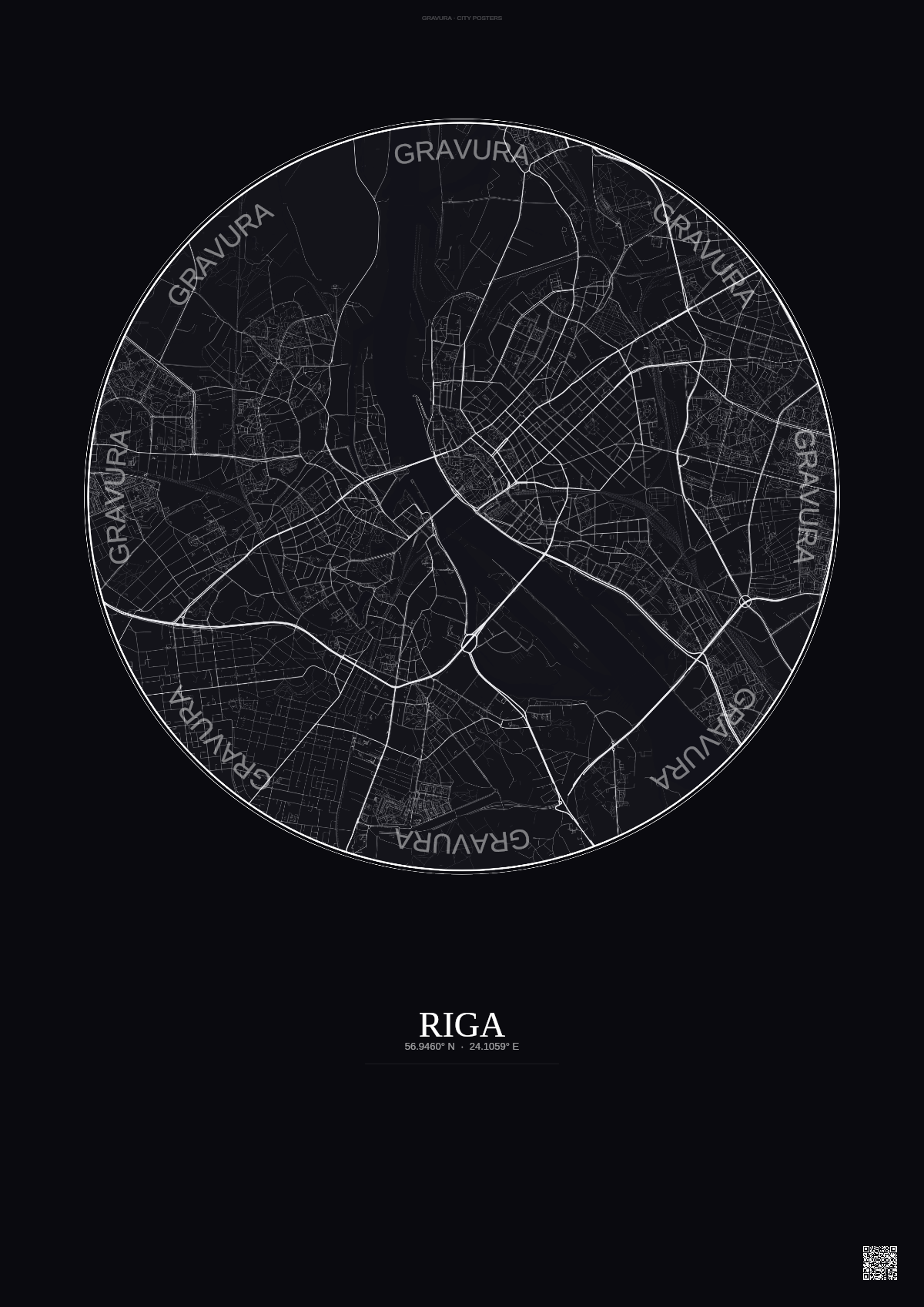 Affiche Riga – Poster carte de ville | Gravura – Fond foncé