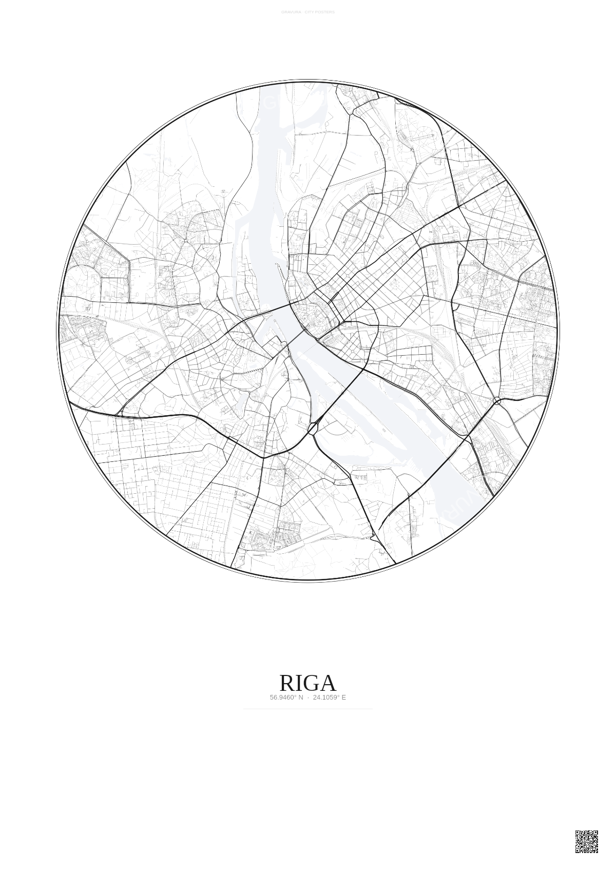 Affiche Riga – Poster carte de ville | Gravura – Fond clair