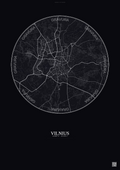 Affiche Vilnius – Poster carte de ville | Gravura – Fond foncé