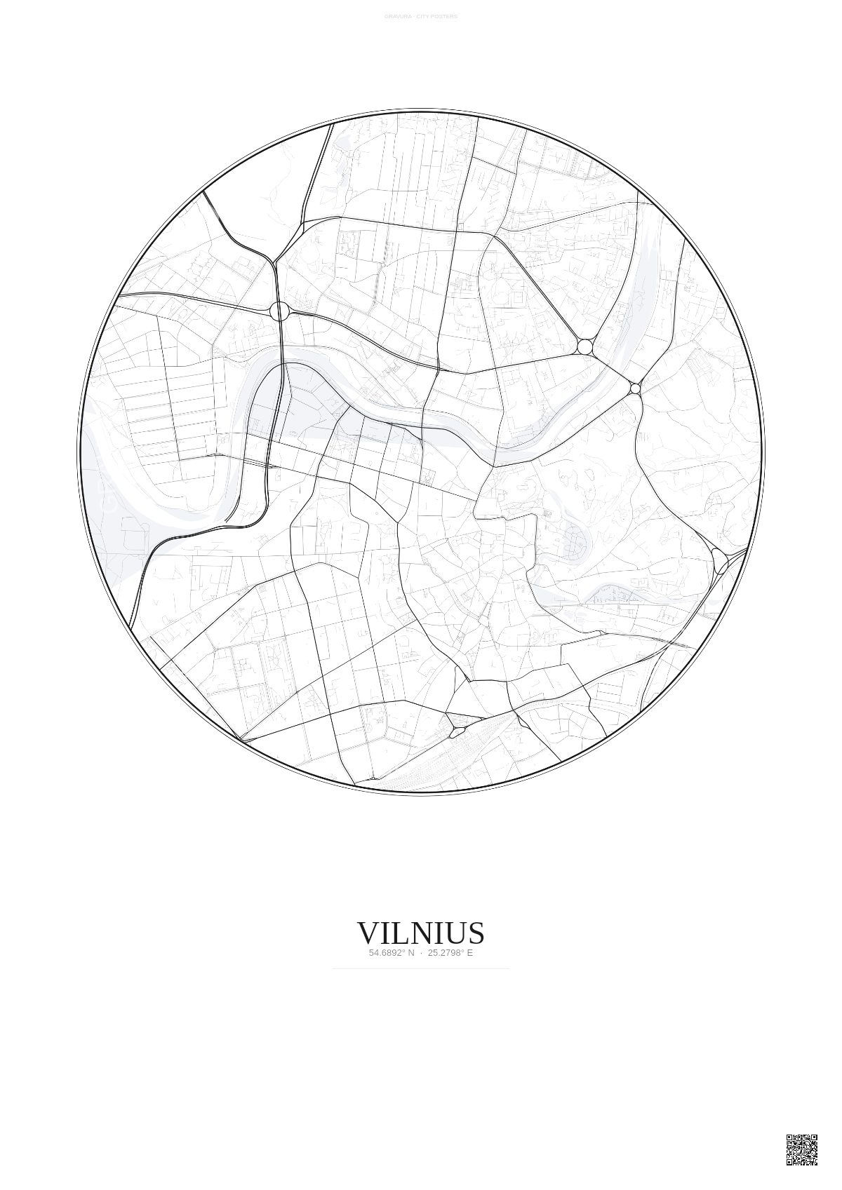 Affiche Vilnius – Poster carte de ville | Gravura – Fond clair