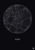 Affiche Vilnius – Poster carte de ville | Gravura – Fond foncé