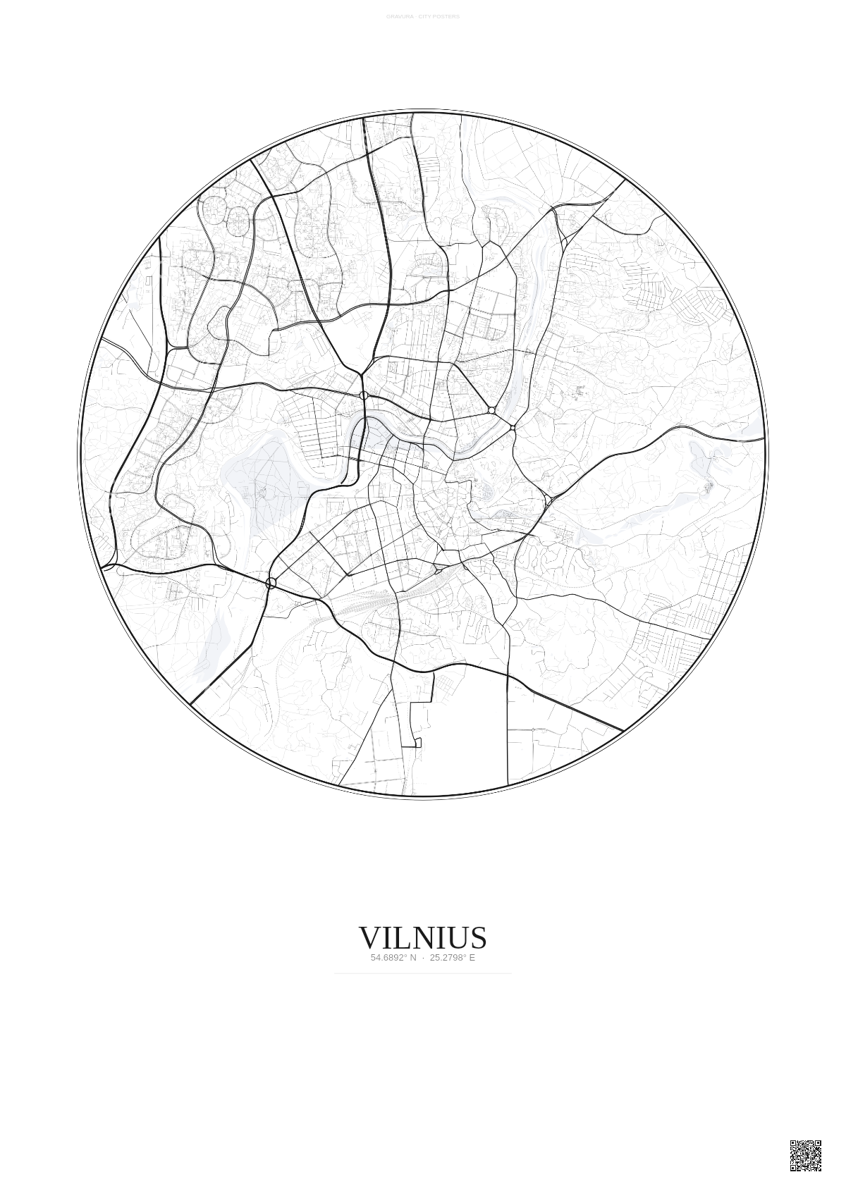 Affiche Vilnius – Poster carte de ville | Gravura – Fond clair
