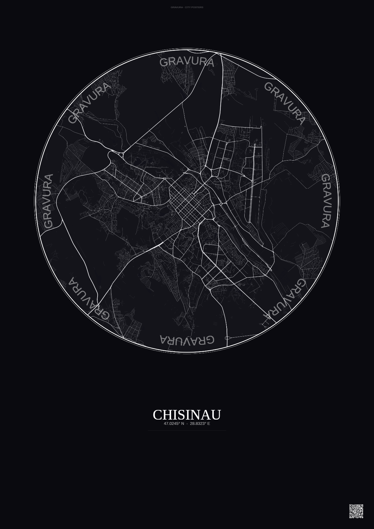 Affiche Chisinau – Poster carte de ville | Gravura – Fond foncé