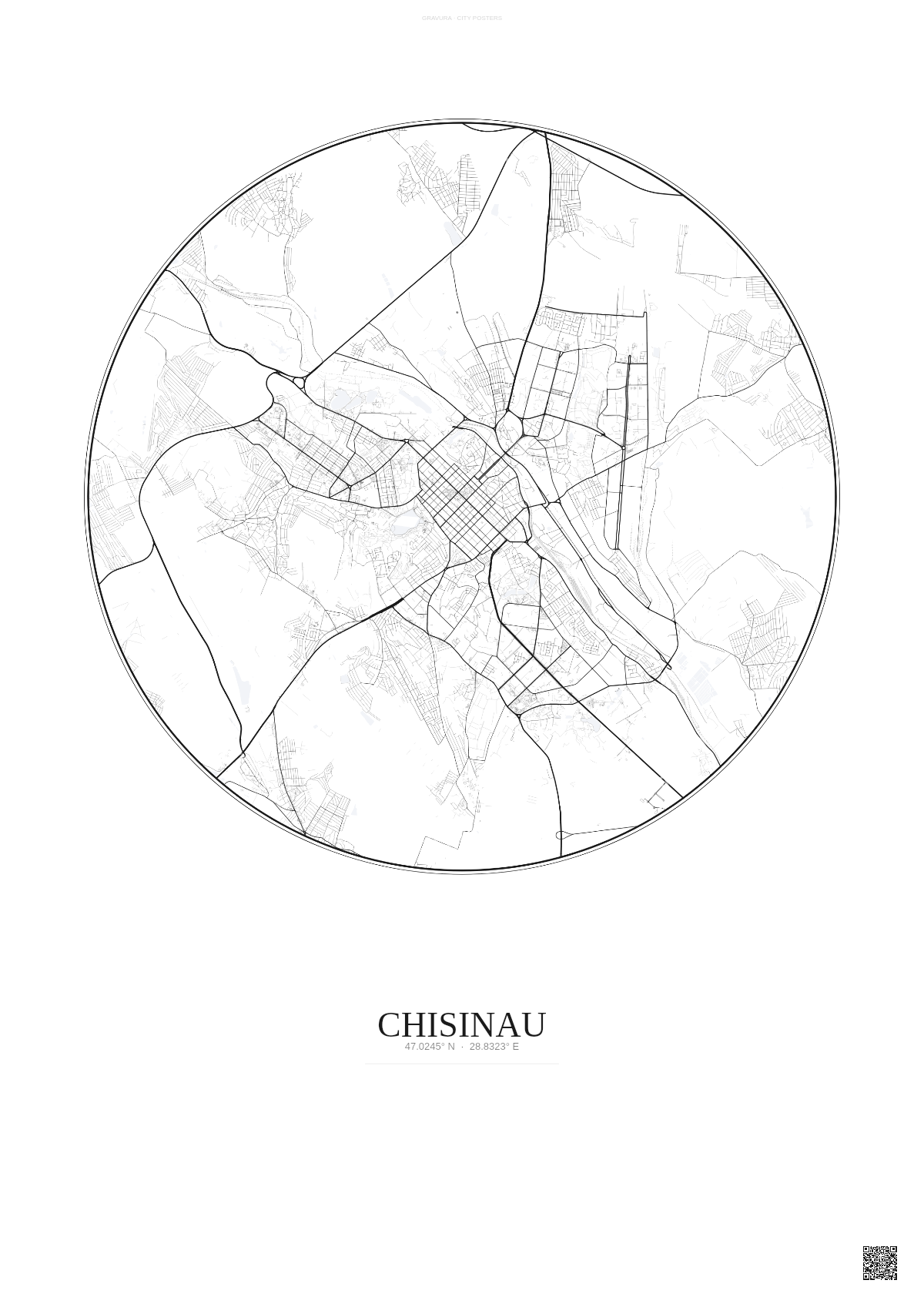 Affiche Chisinau – Poster carte de ville | Gravura – Fond clair