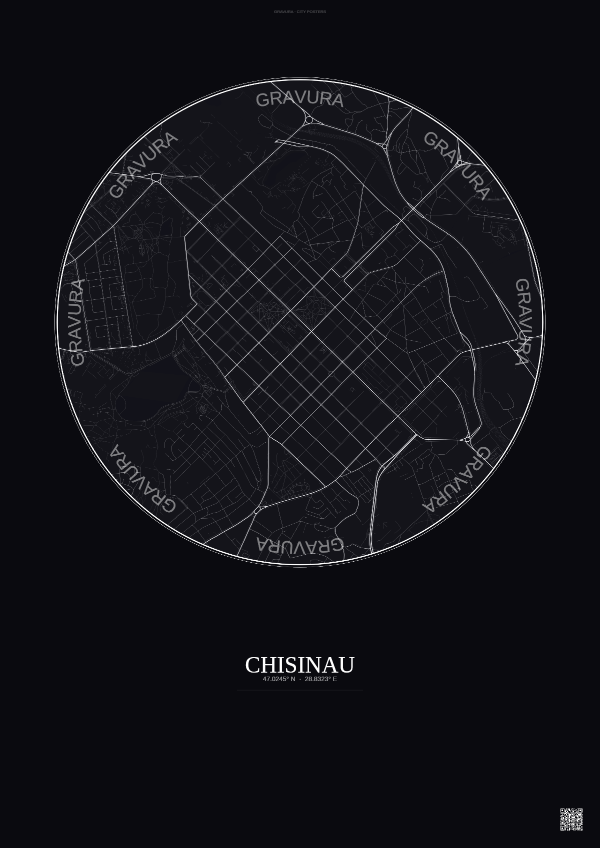 Affiche Chisinau – Poster carte de ville | Gravura – Fond foncé