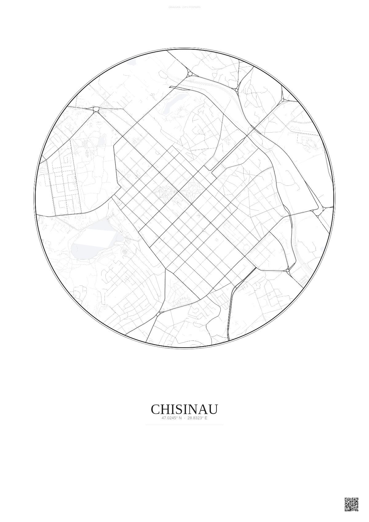 Affiche Chisinau – Poster carte de ville | Gravura – Fond clair