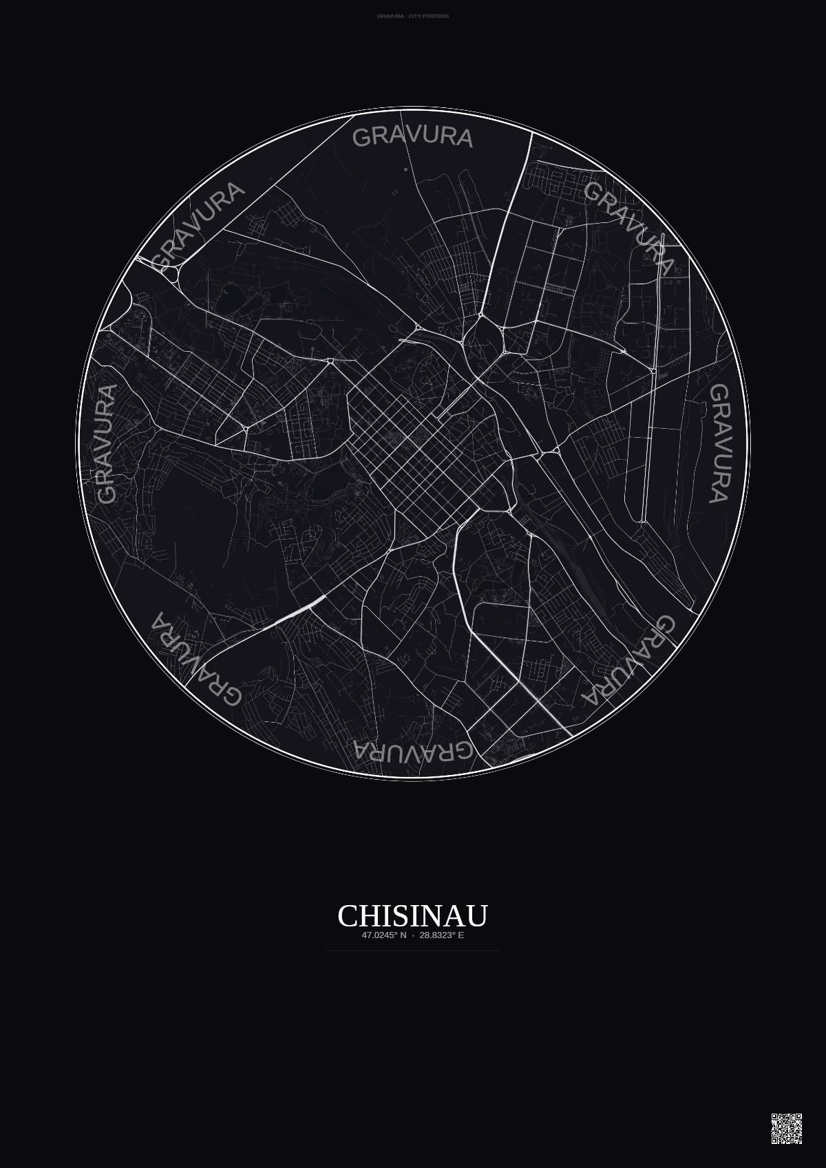 Affiche Chisinau – Poster carte de ville | Gravura – Fond foncé