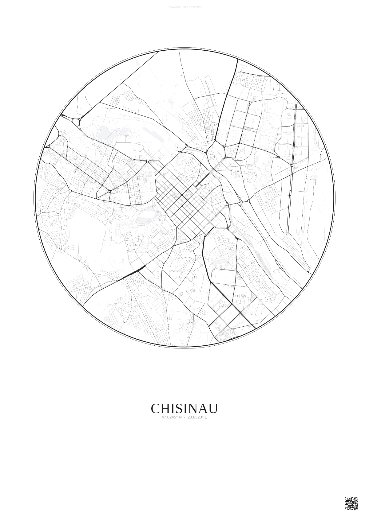 Affiche Chisinau – Poster carte de ville | Gravura – Fond clair