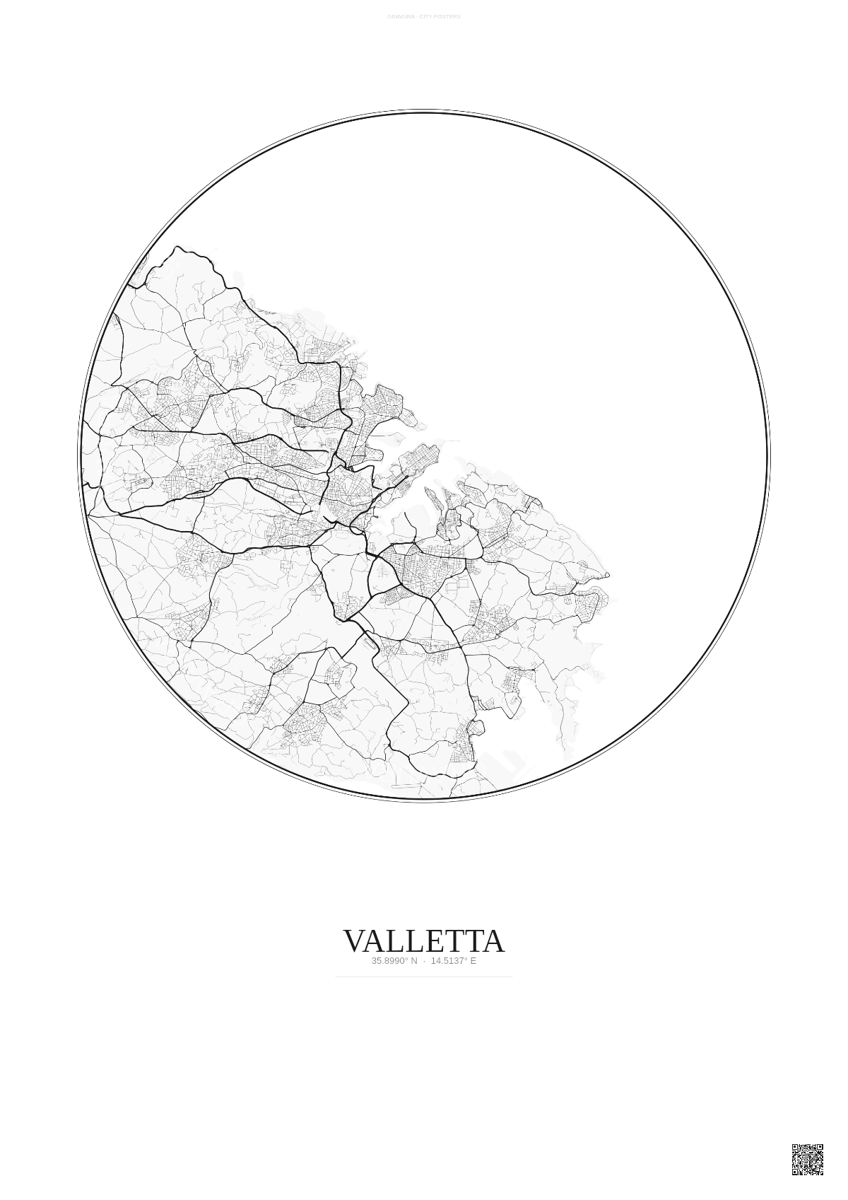Affiche Valletta – Poster carte de ville | Gravura – Fond clair