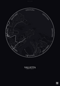 Affiche Valletta – Poster carte de ville | Gravura – Fond foncé