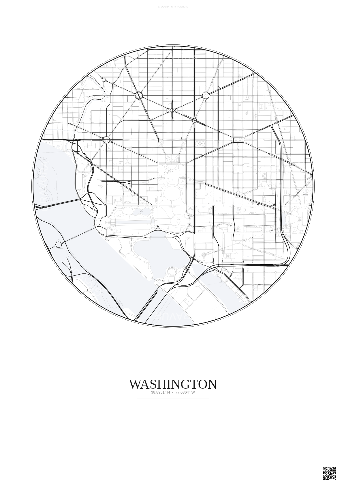 Affiche Washington – Poster carte de ville | Gravura – Fond clair