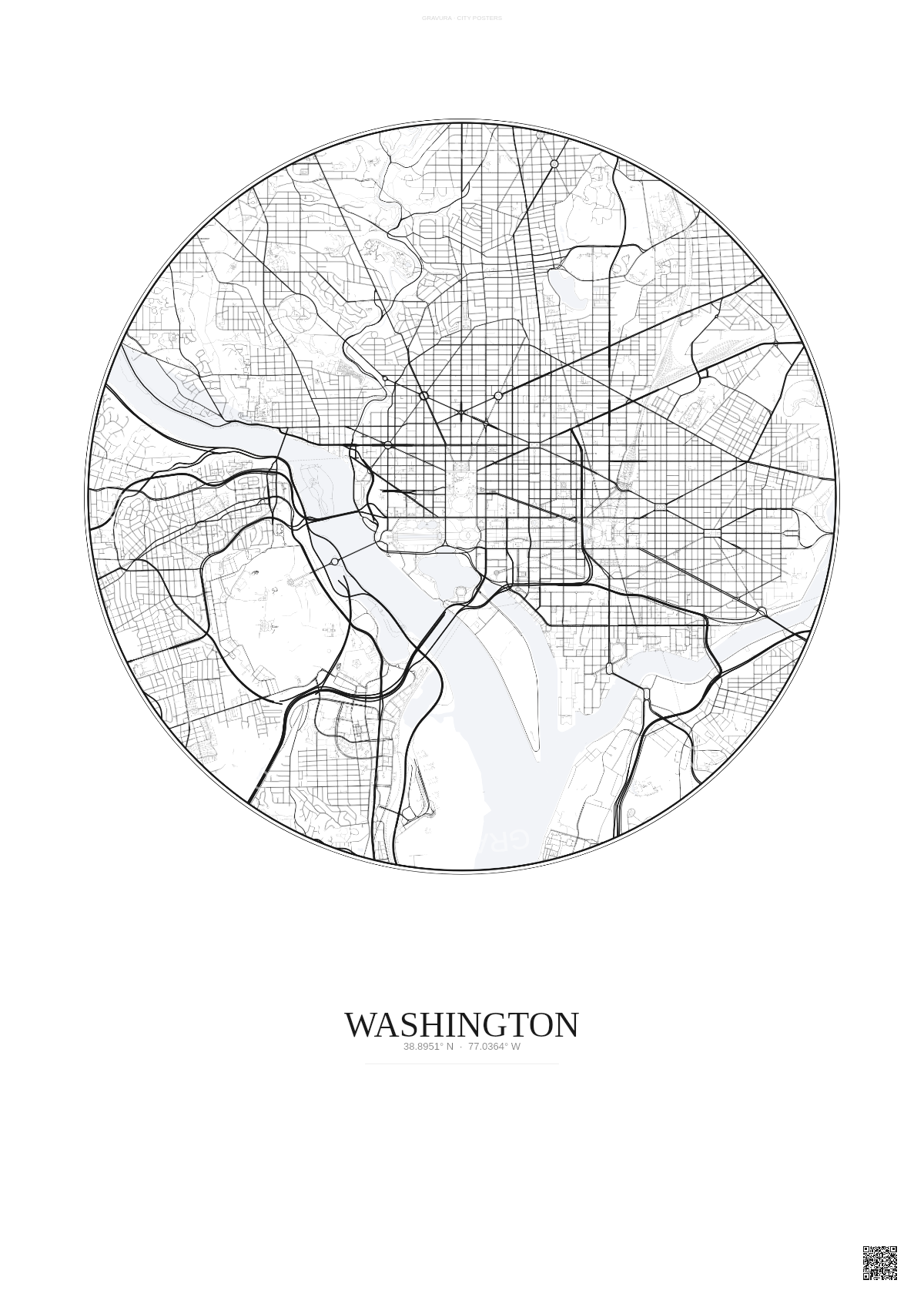 Affiche Washington – Poster carte de ville | Gravura – Fond clair