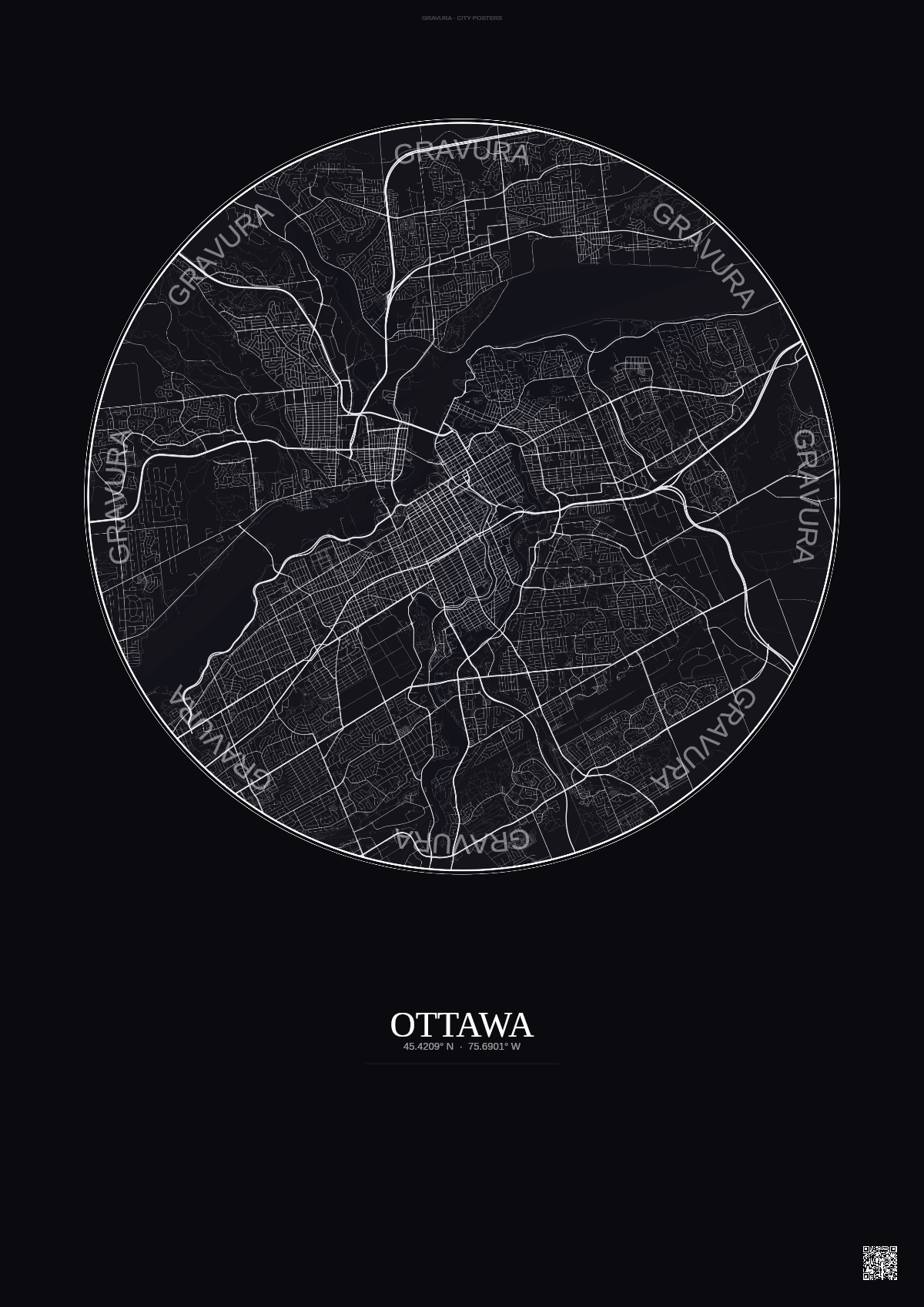 Affiche Ottawa – Poster carte de ville | Gravura – Fond foncé