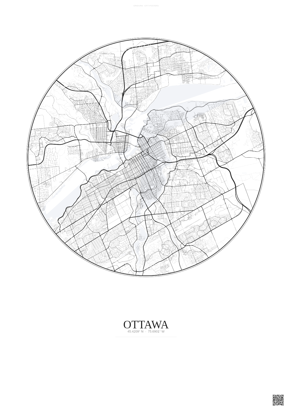 Affiche Ottawa – Poster carte de ville | Gravura – Fond clair