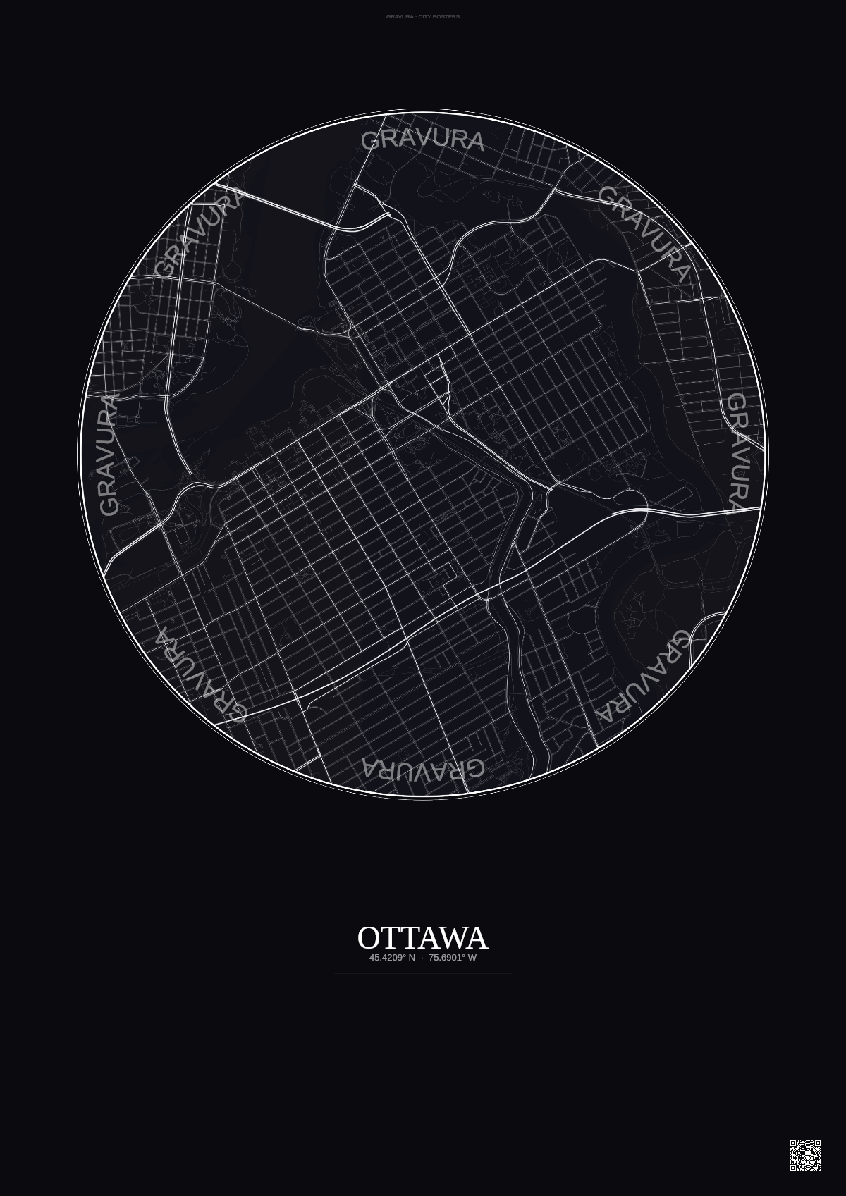Affiche Ottawa – Poster carte de ville | Gravura – Fond foncé
