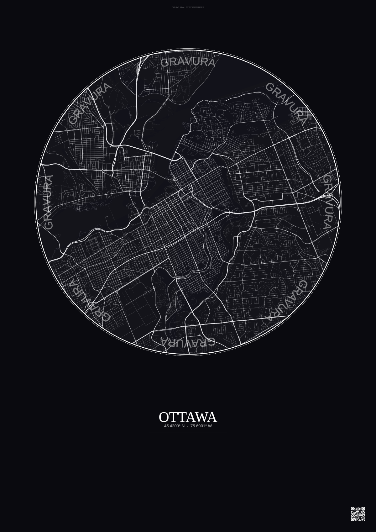 Affiche Ottawa – Poster carte de ville | Gravura – Fond foncé