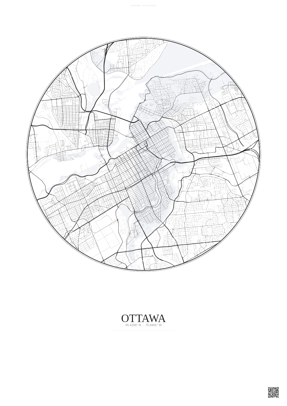 Affiche Ottawa – Poster carte de ville | Gravura – Fond clair