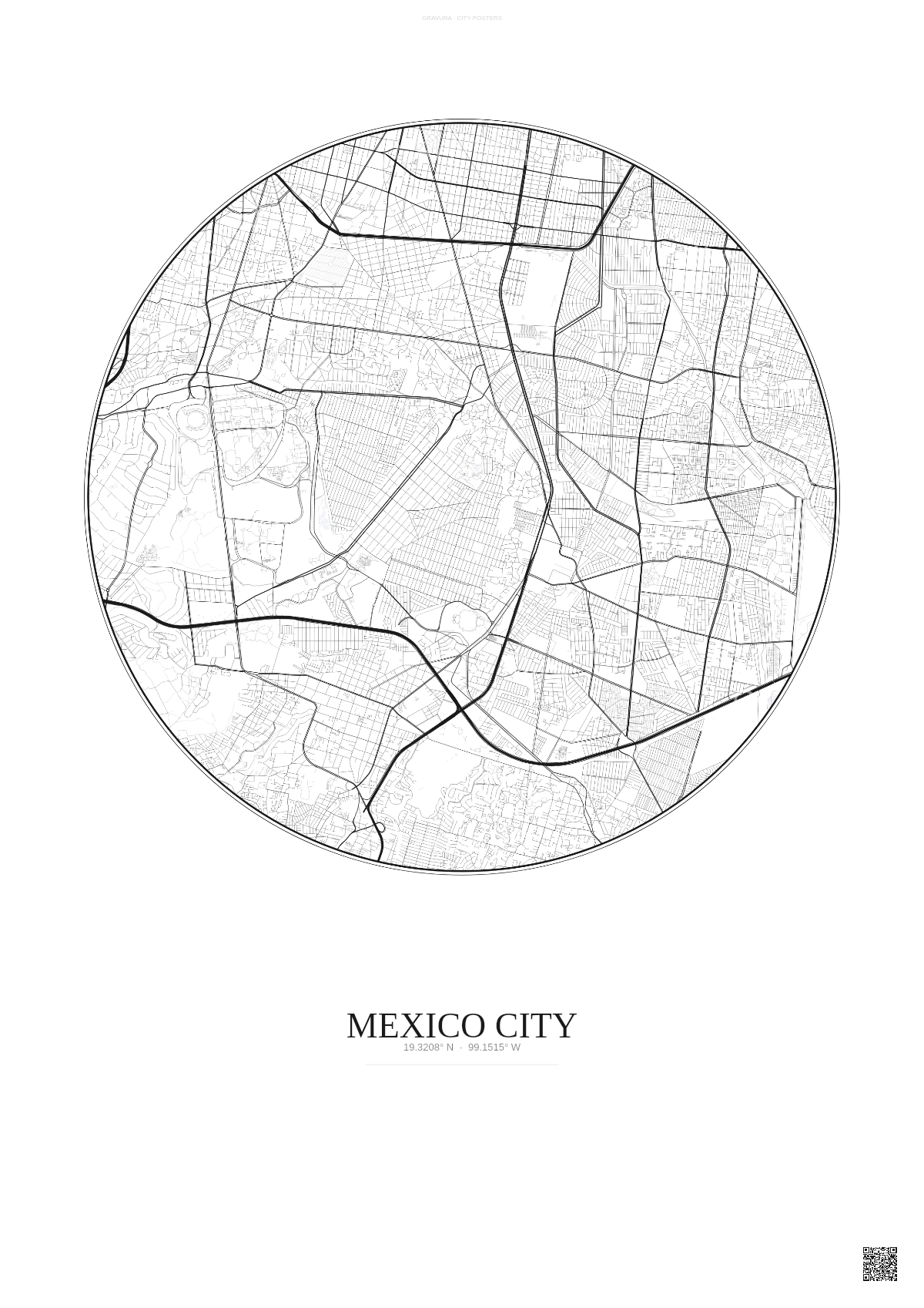 Affiche Mexico City – Poster carte de ville | Gravura – Fond clair