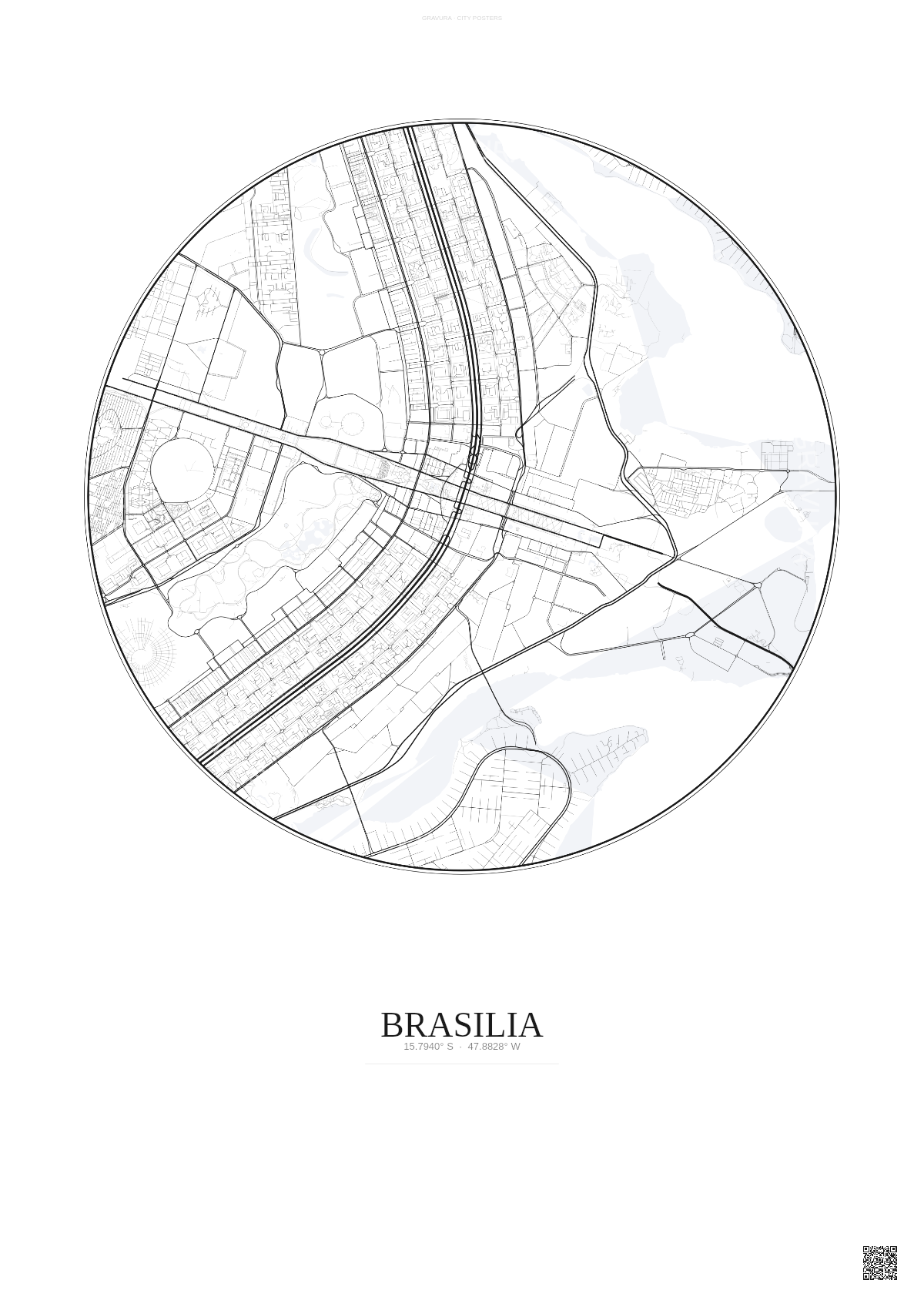 Affiche Brasilia – Poster carte de ville | Gravura – Fond clair