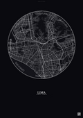 Affiche Lima – Poster carte de ville | Gravura – Fond foncé