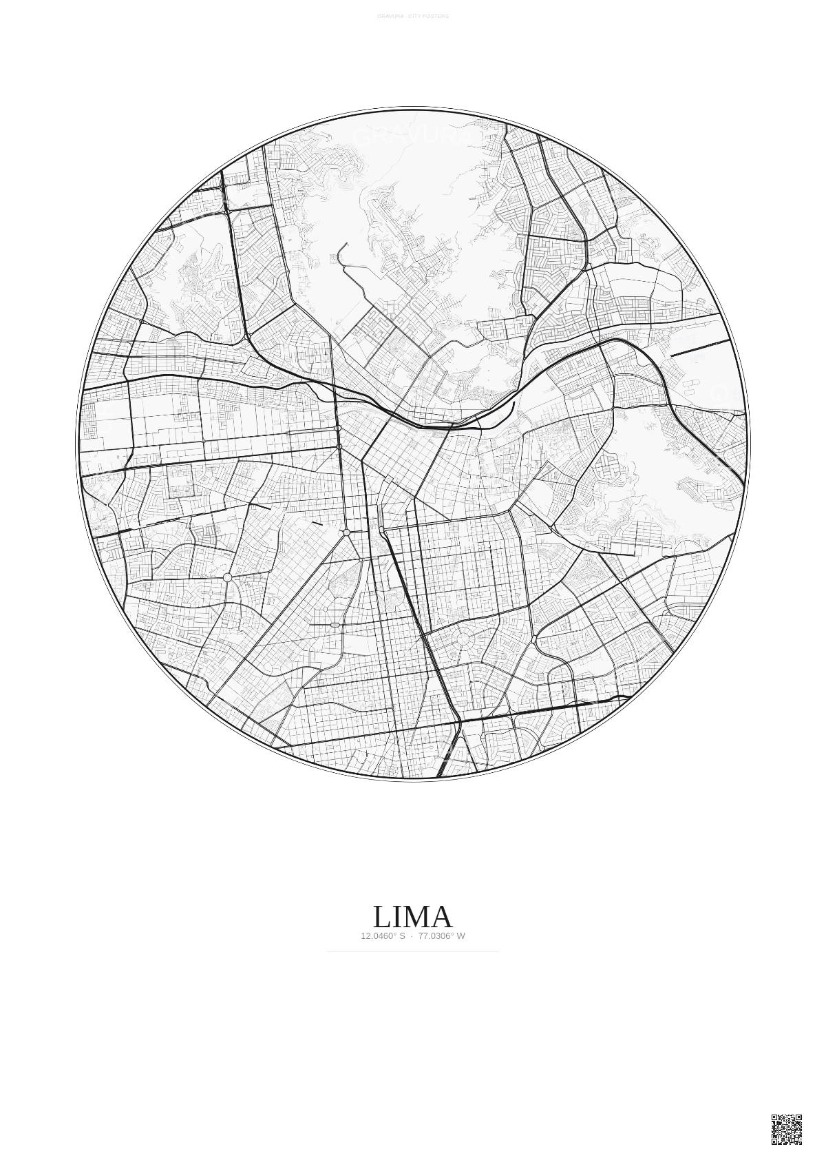 Affiche Lima – Poster carte de ville | Gravura – Fond clair