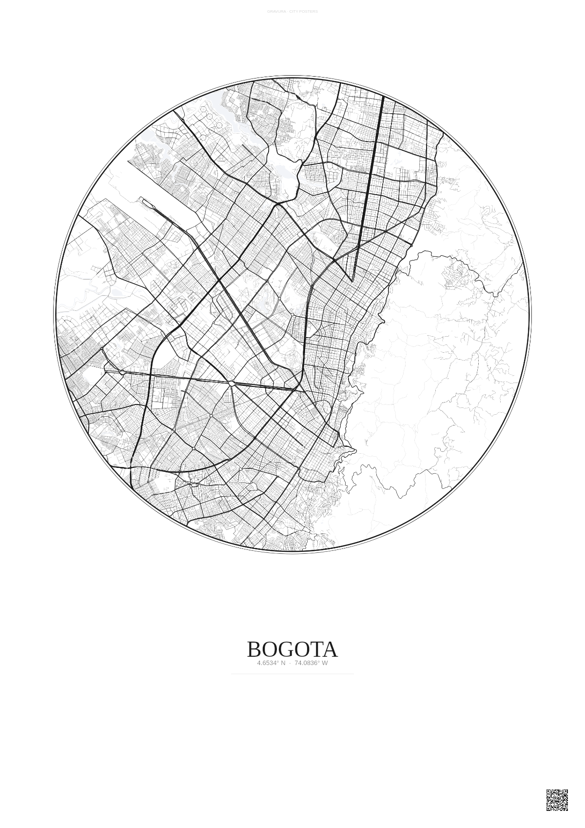 Affiche Bogota – Poster carte de ville | Gravura – Fond clair