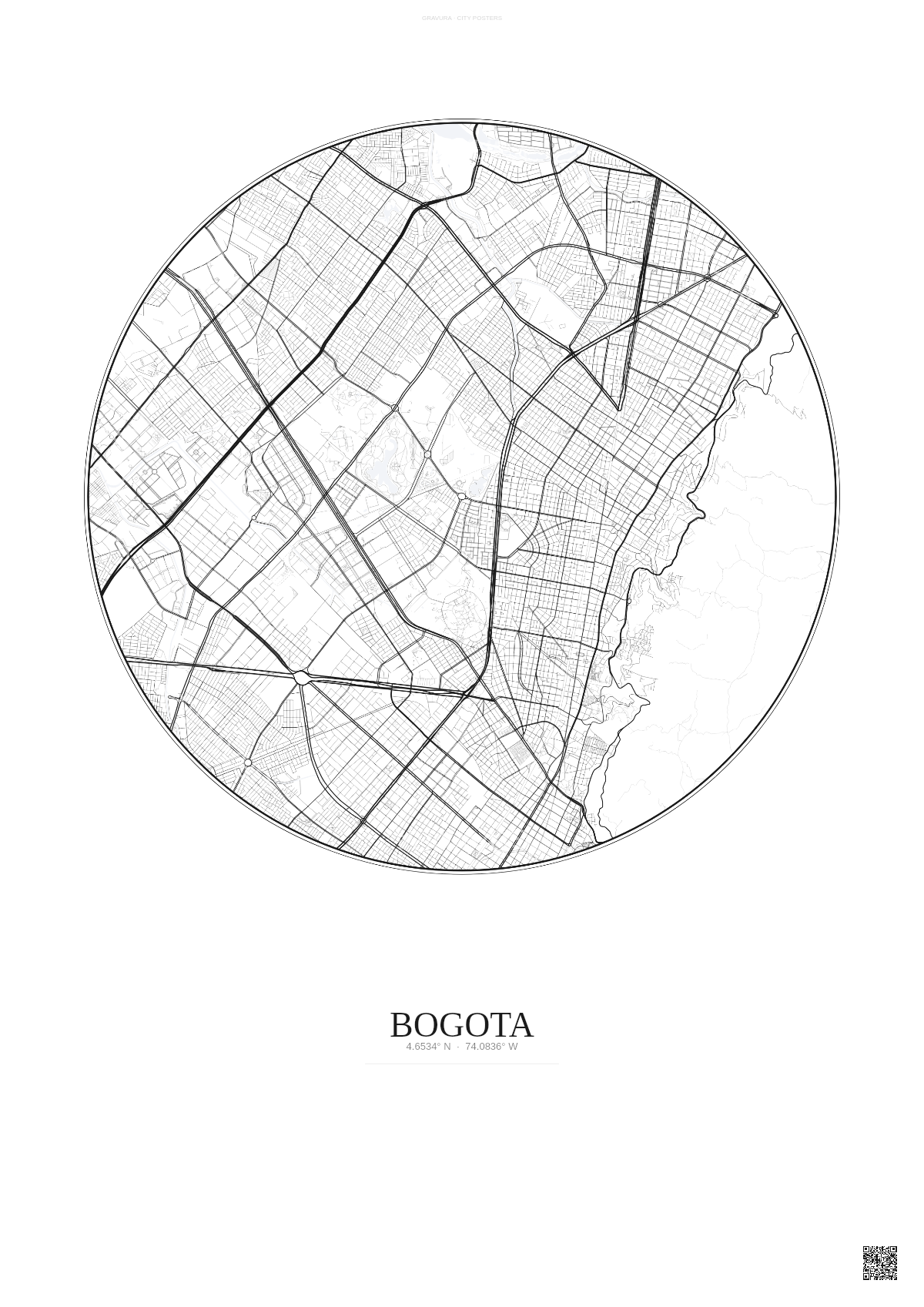 Affiche Bogota – Poster carte de ville | Gravura – Fond clair