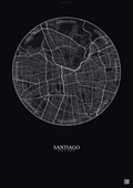 Affiche Santiago – Poster carte de ville | Gravura – Fond foncé