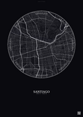 Affiche Santiago – Poster carte de ville | Gravura – Fond foncé