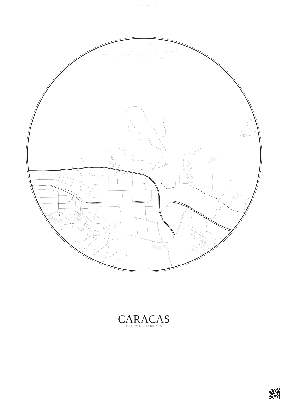 Affiche Caracas – Poster carte de ville | Gravura – Fond clair