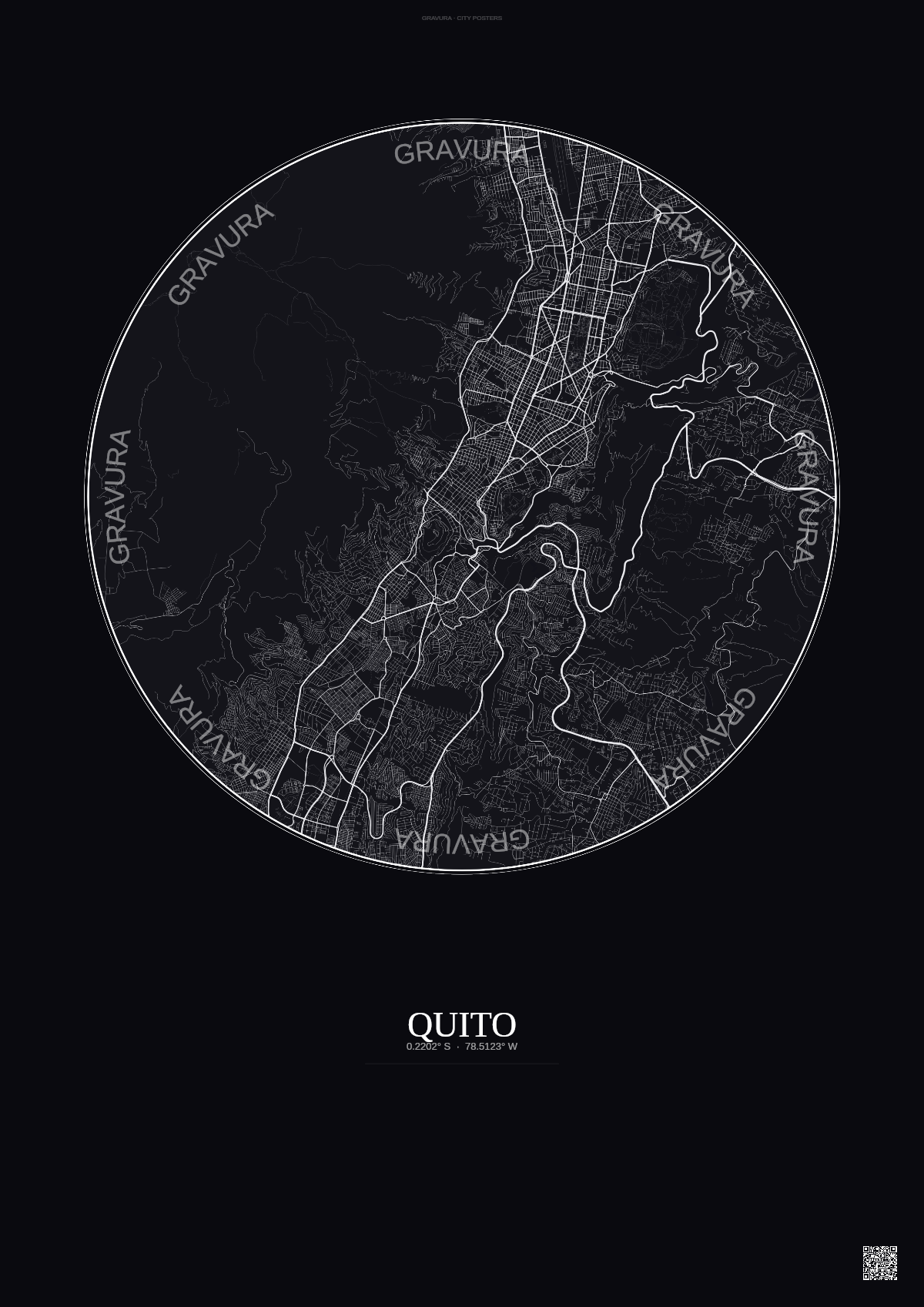 Affiche Quito – Poster carte de ville | Gravura – Fond foncé